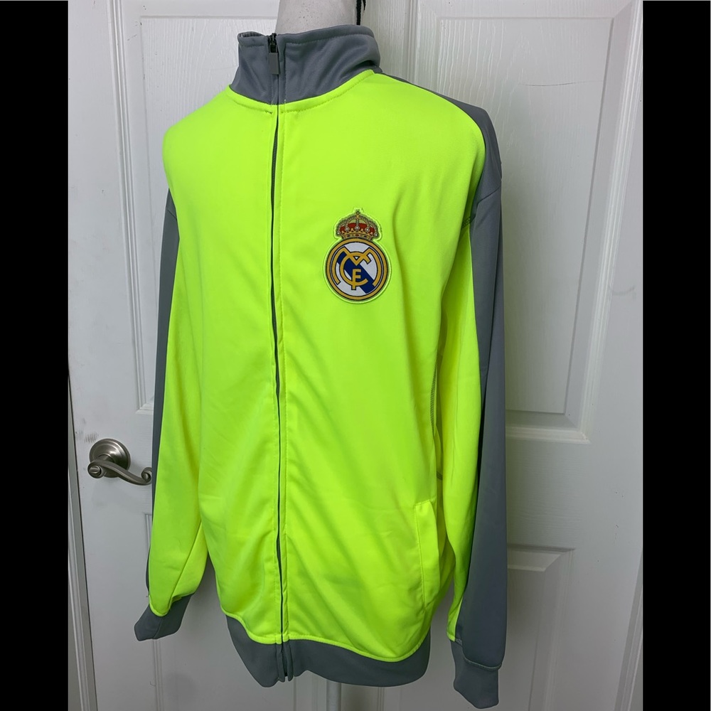 REAL MADRID Men's XL Full Zip Football Soccer Neon High Neck light weight jacket